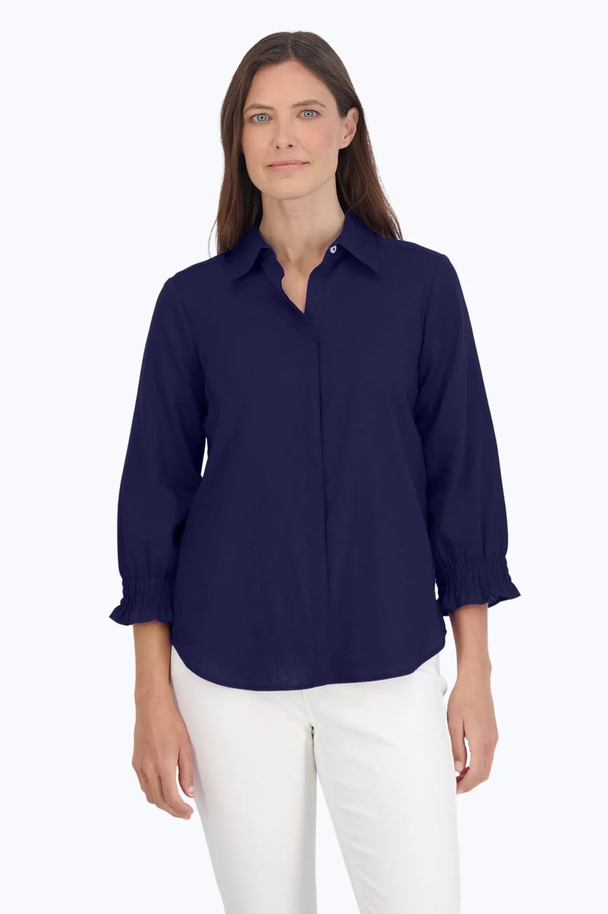 Olivia 3/4 Sleeve Easy Care Solid Linen Shirt