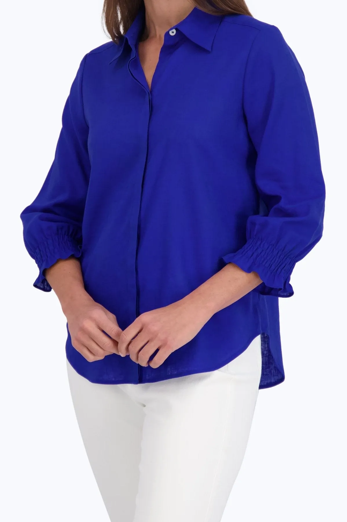 Olivia 3/4 Sleeve Easy Care Solid Linen Shirt