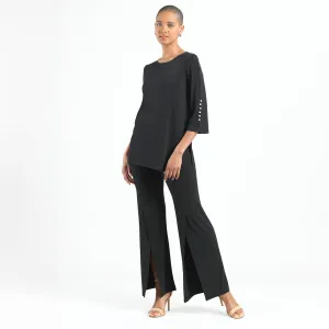 Pearl Cuff Asymmetrical Reverse Hi-Low Tunic - Black