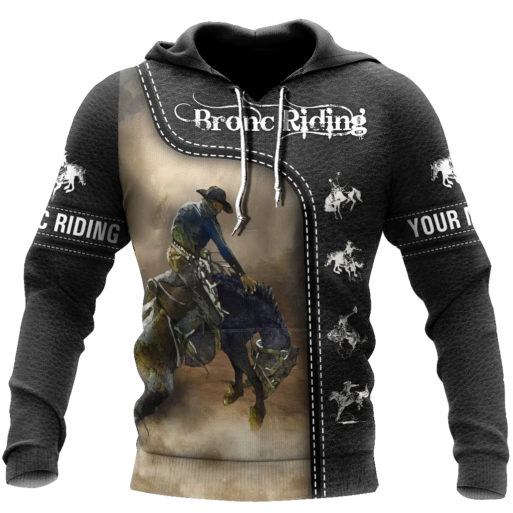 Personalized Name Rodeo Unisex Shirts Black Leather Texture Horse Racing Hoodies