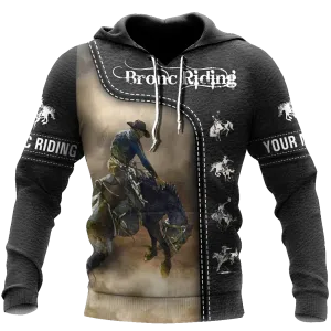 Personalized Name Rodeo Unisex Shirts Black Leather Texture Horse Racing Hoodies