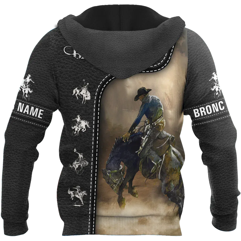 Personalized Name Rodeo Unisex Shirts Black Leather Texture Horse Racing Hoodies