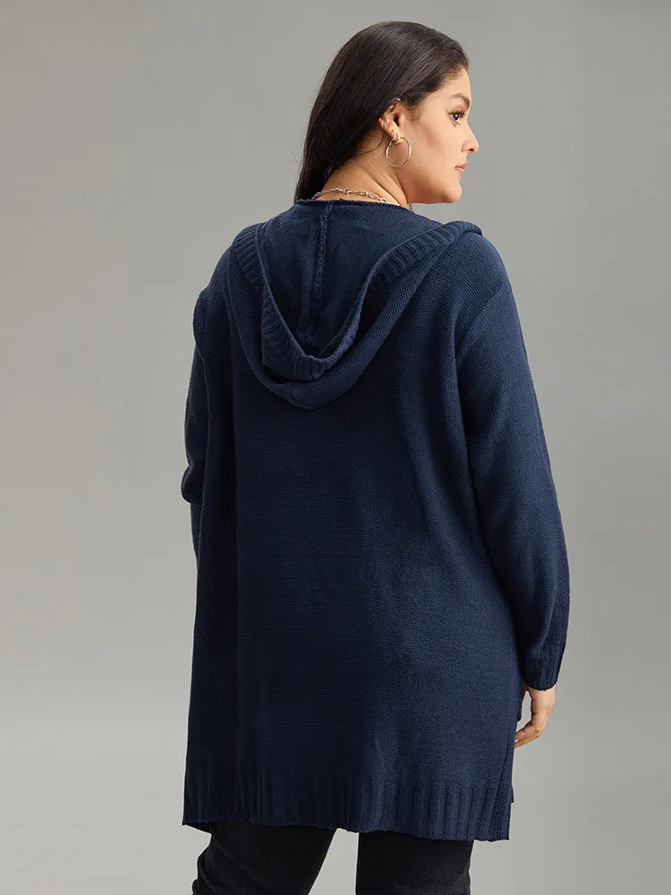 Plain Texture Pocket Hooded Cardigan