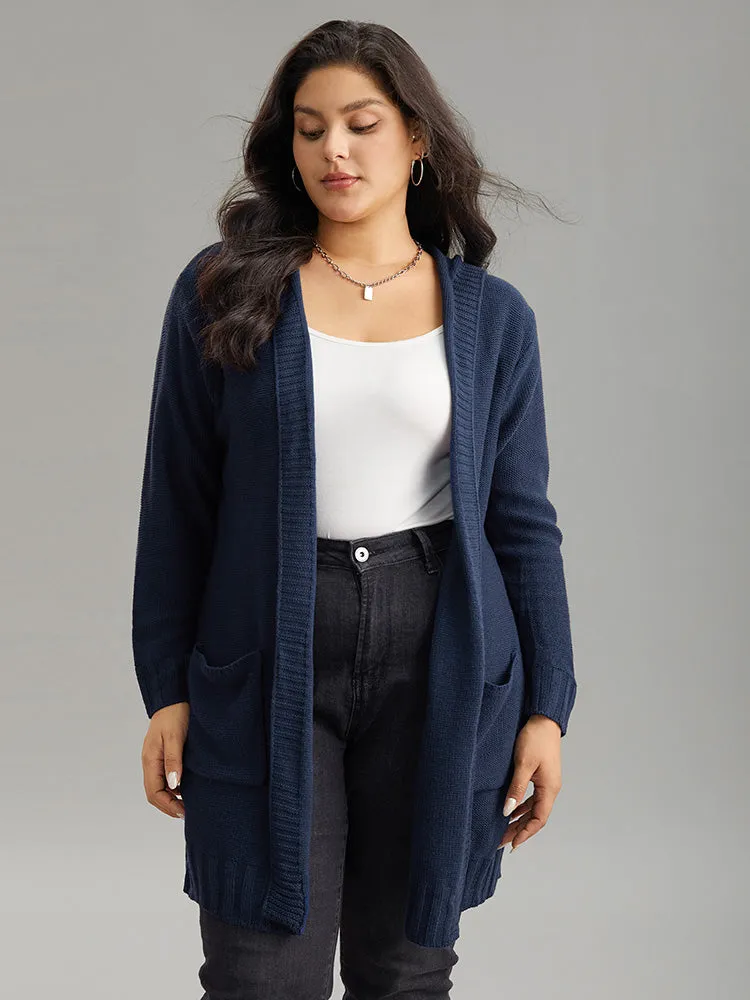 Plain Texture Pocket Hooded Cardigan