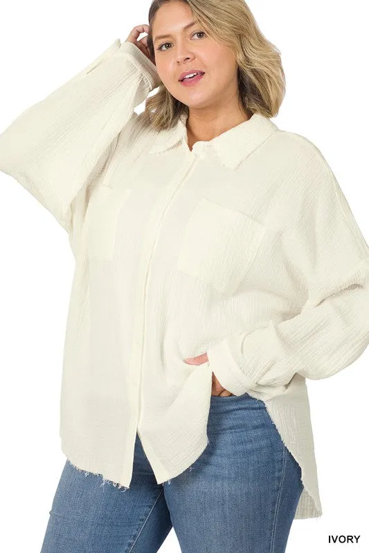 Plus Oversized Raw Edge Shirt