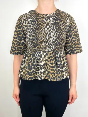 Printed Cotton Open Back Smock Blouse in Leopard