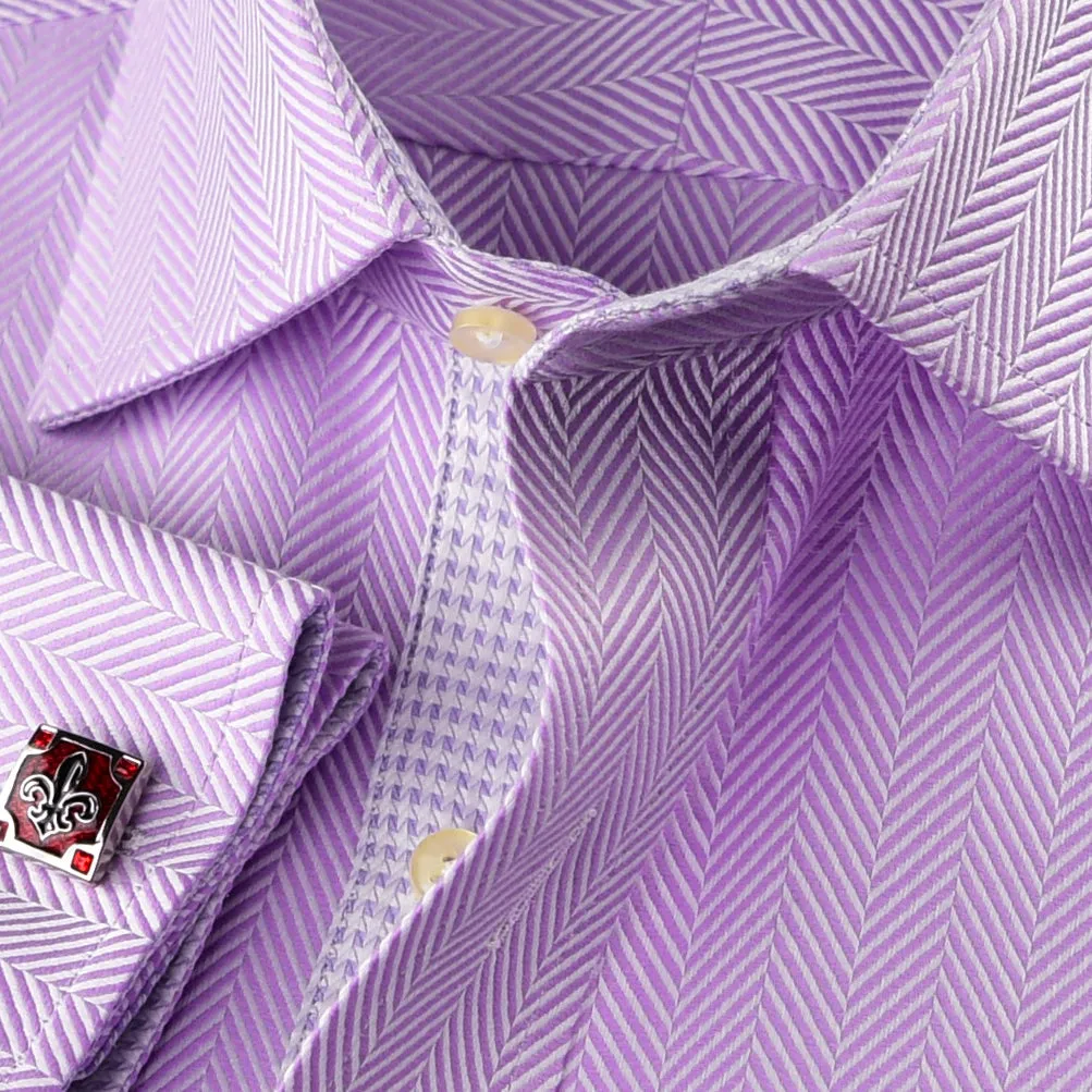 Purple Herringbone Twill Formal Business Dress Shirt Luxury Violet Fashion