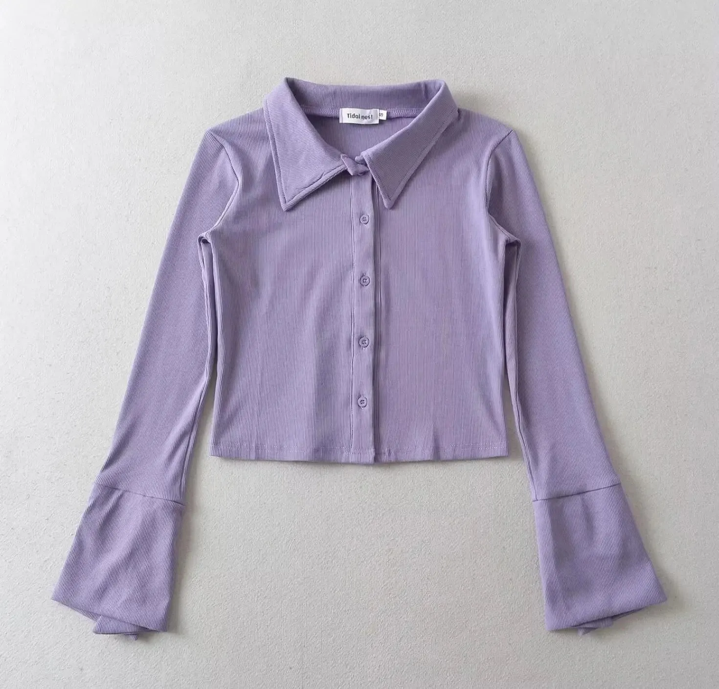 Retro Single-breasted Flare Slim Short Purple Black Tops Blouse