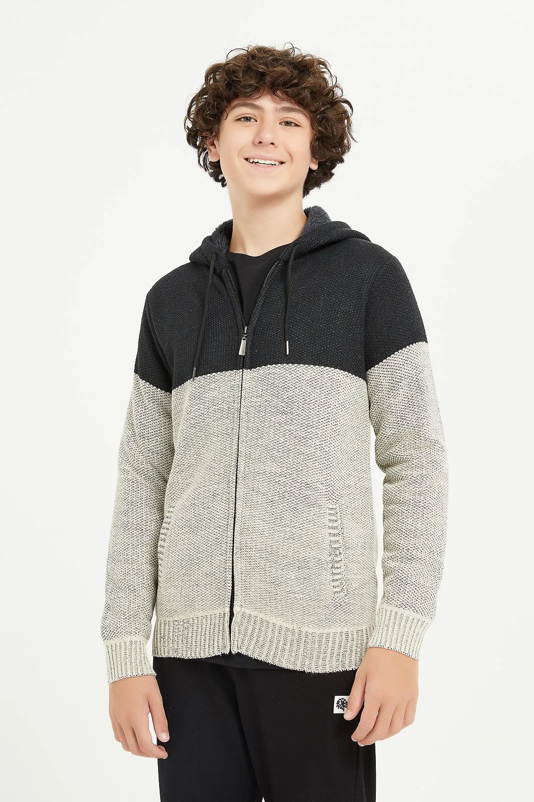 Senior Boys Beige Stripe Cardigan