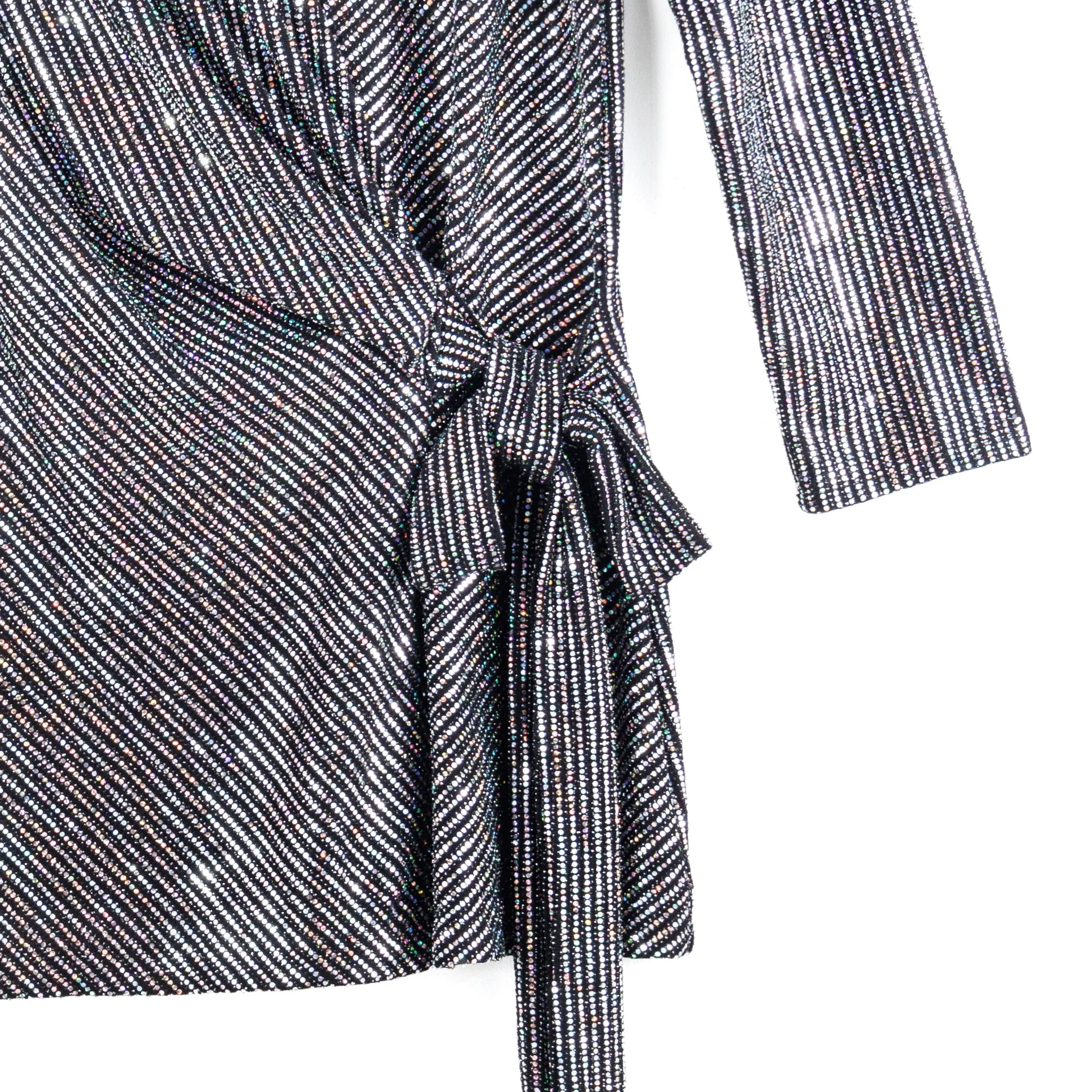 Shimmer Sequin - Faux Wrap Side Tie Tunic - Silver Pinstripe