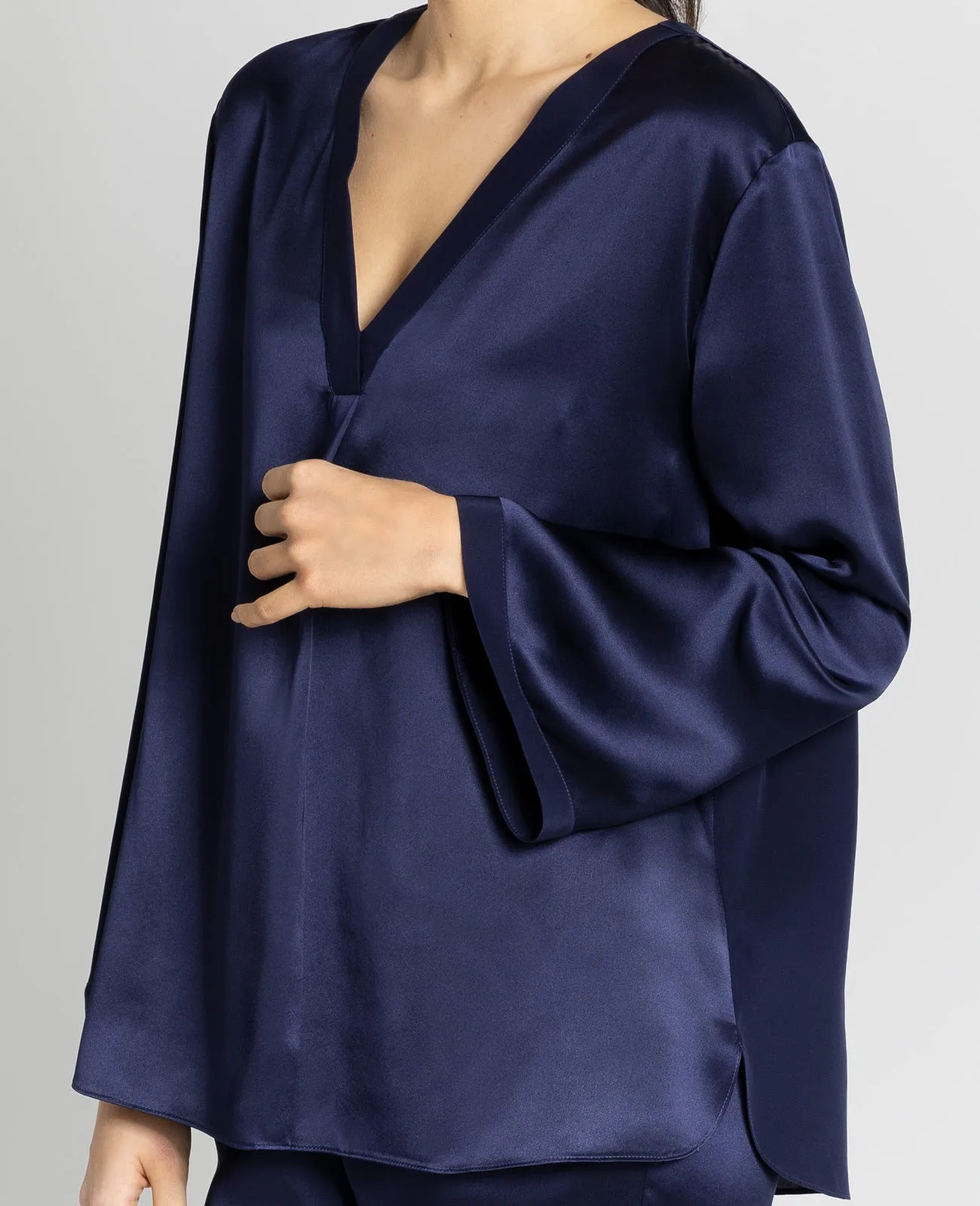 Silk Pyjamas V-Neck Pull Over Blouse