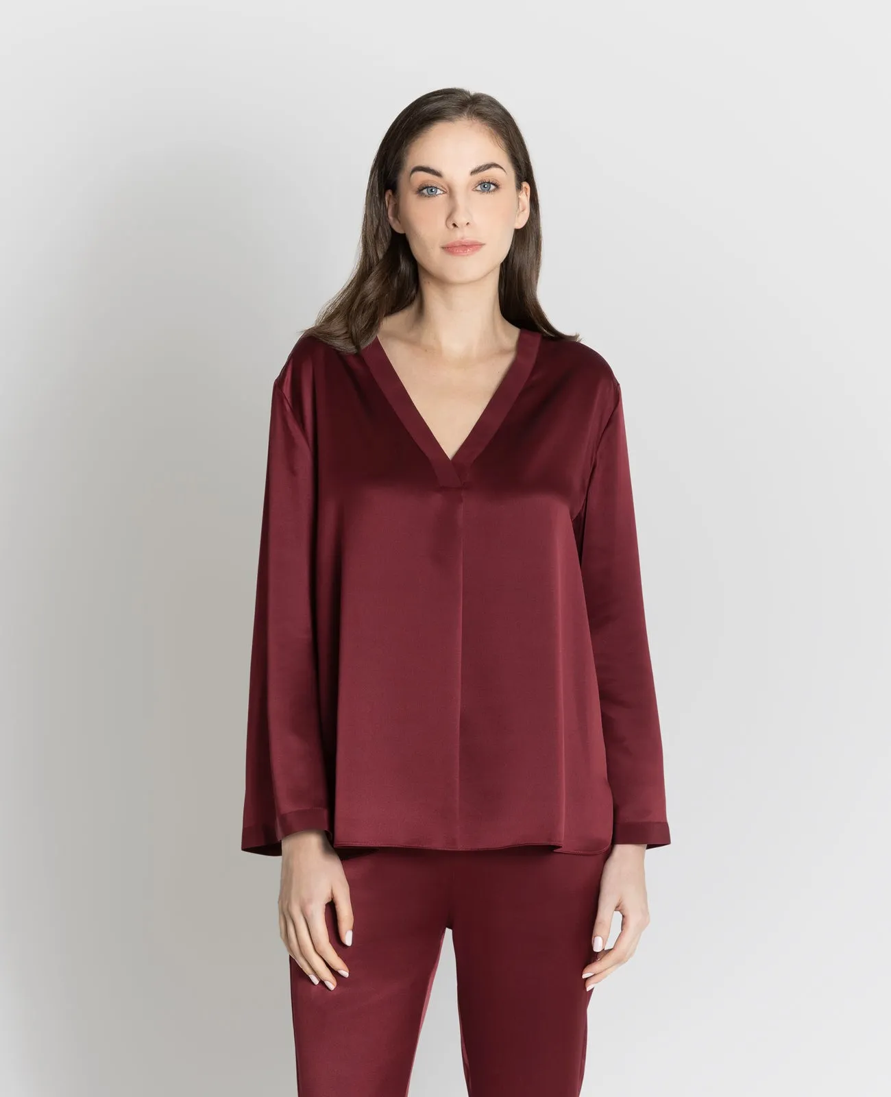 Silk Pyjamas V-Neck Pull Over Blouse