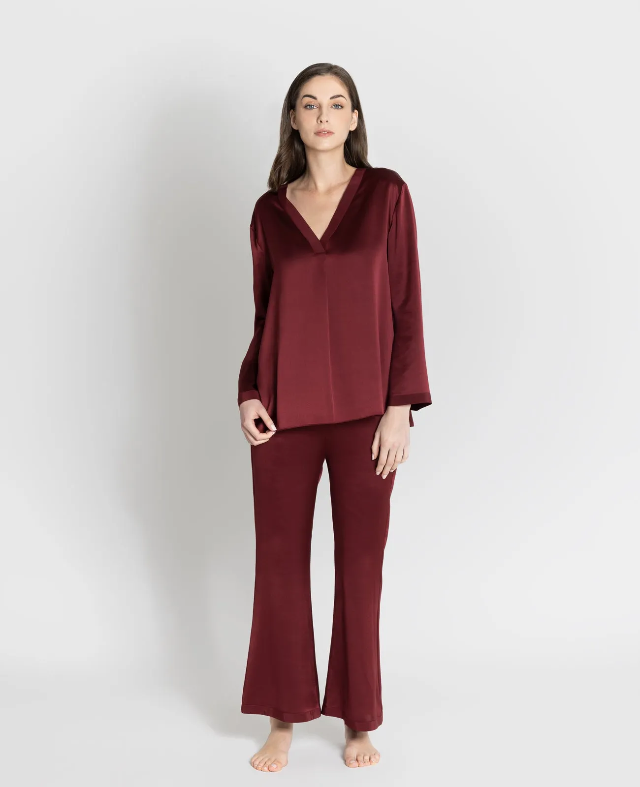 Silk Pyjamas V-Neck Pull Over Blouse