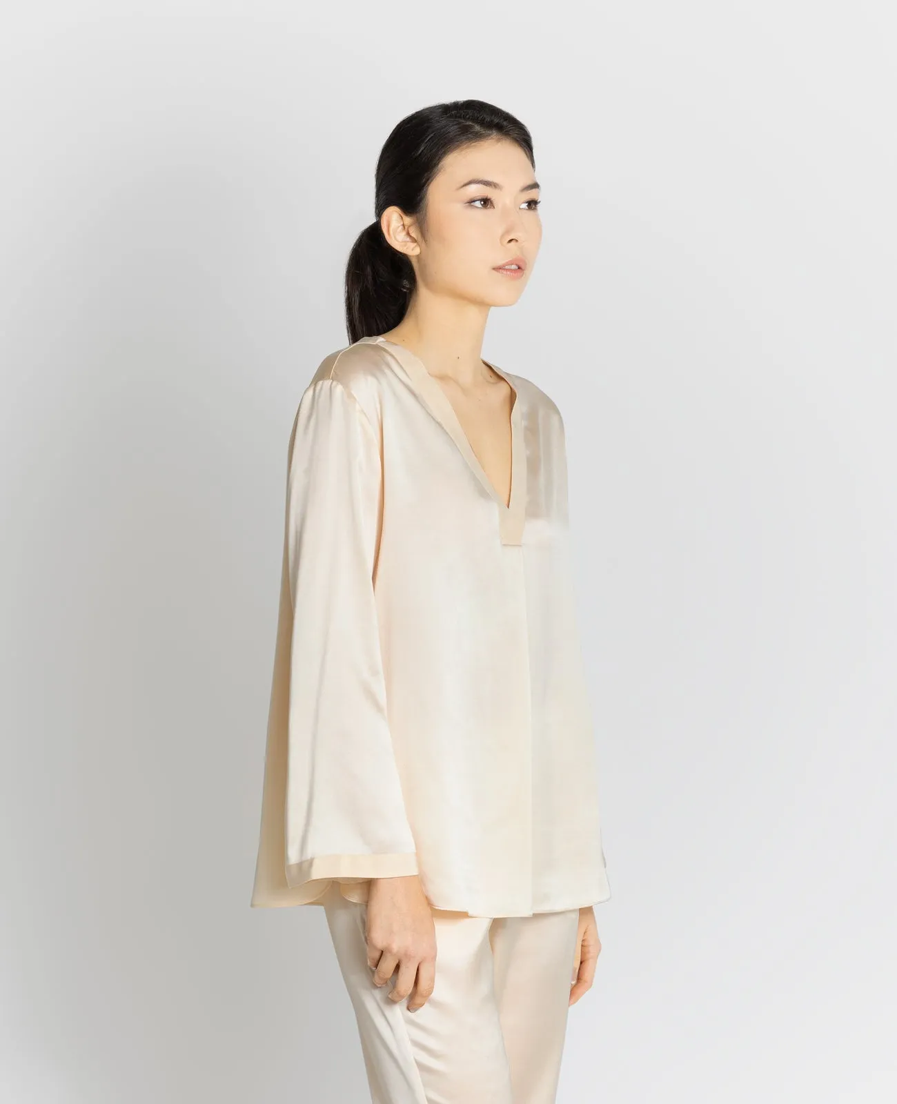 Silk Pyjamas V-Neck Pull Over Blouse