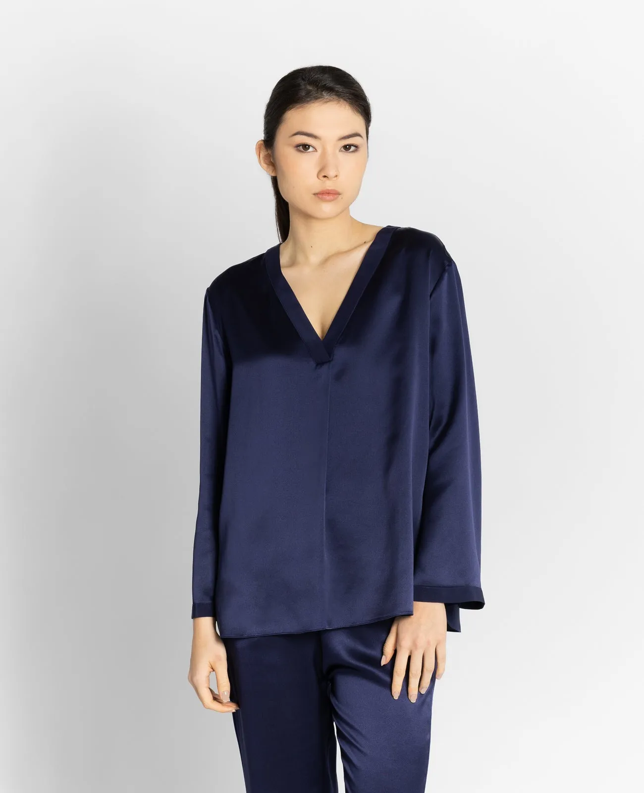 Silk Pyjamas V-Neck Pull Over Blouse