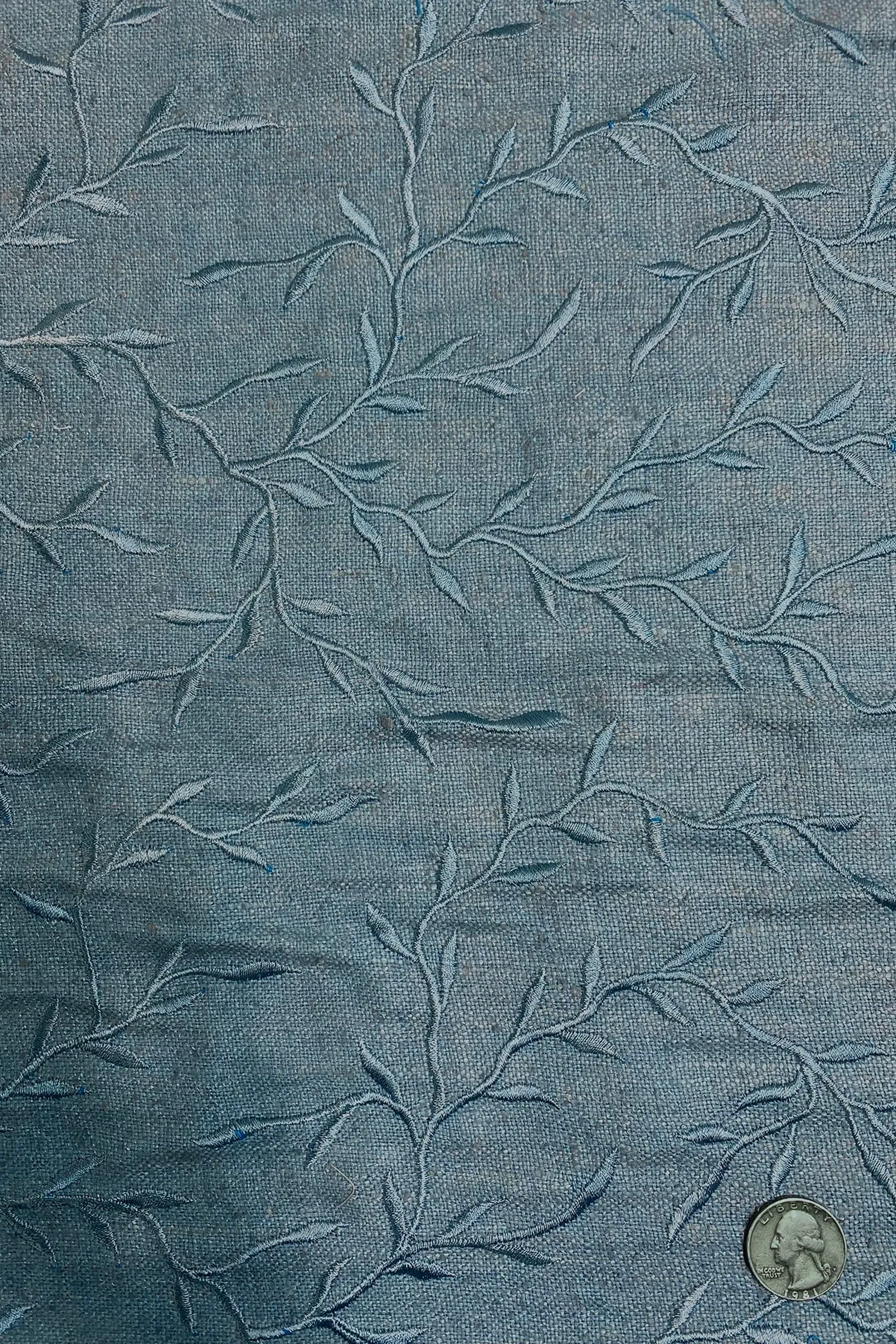 Sky Blue Embroidered Silk Linen MEMT-017-3