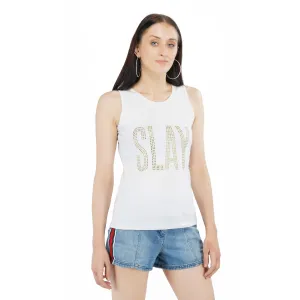 SLAY. Women's Gold Crystal Embellished Tank Top