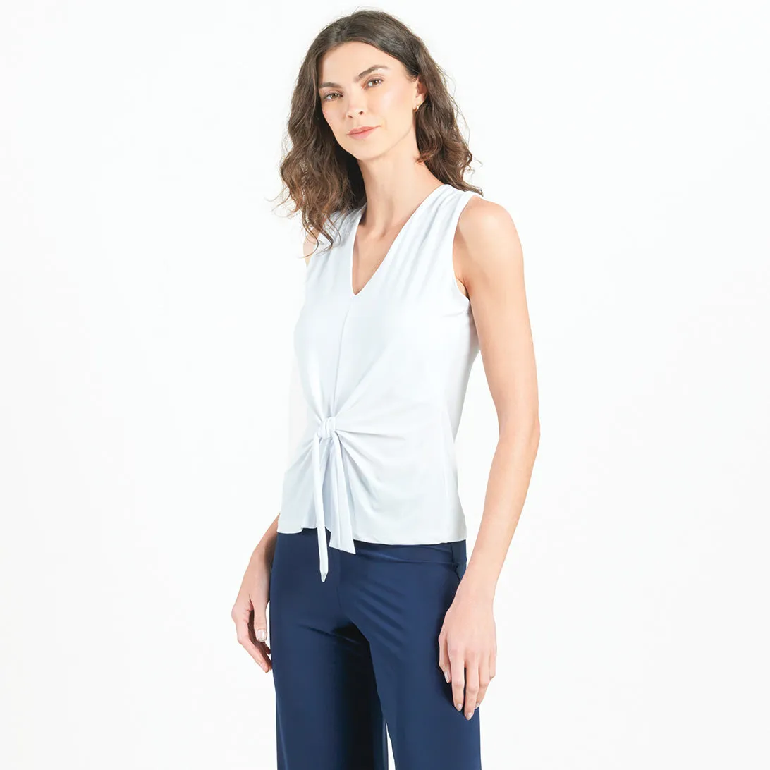 Sleeveless V-Neck Center Front Tie Top - White