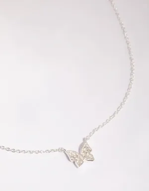 Sterling Silver Pave Butterfly Necklace