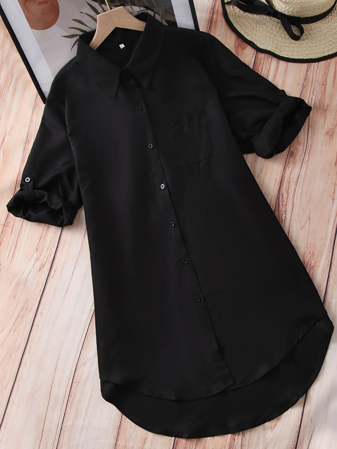 Stylish Plus Size ButtonUp Blouse with Rolled Sleeves