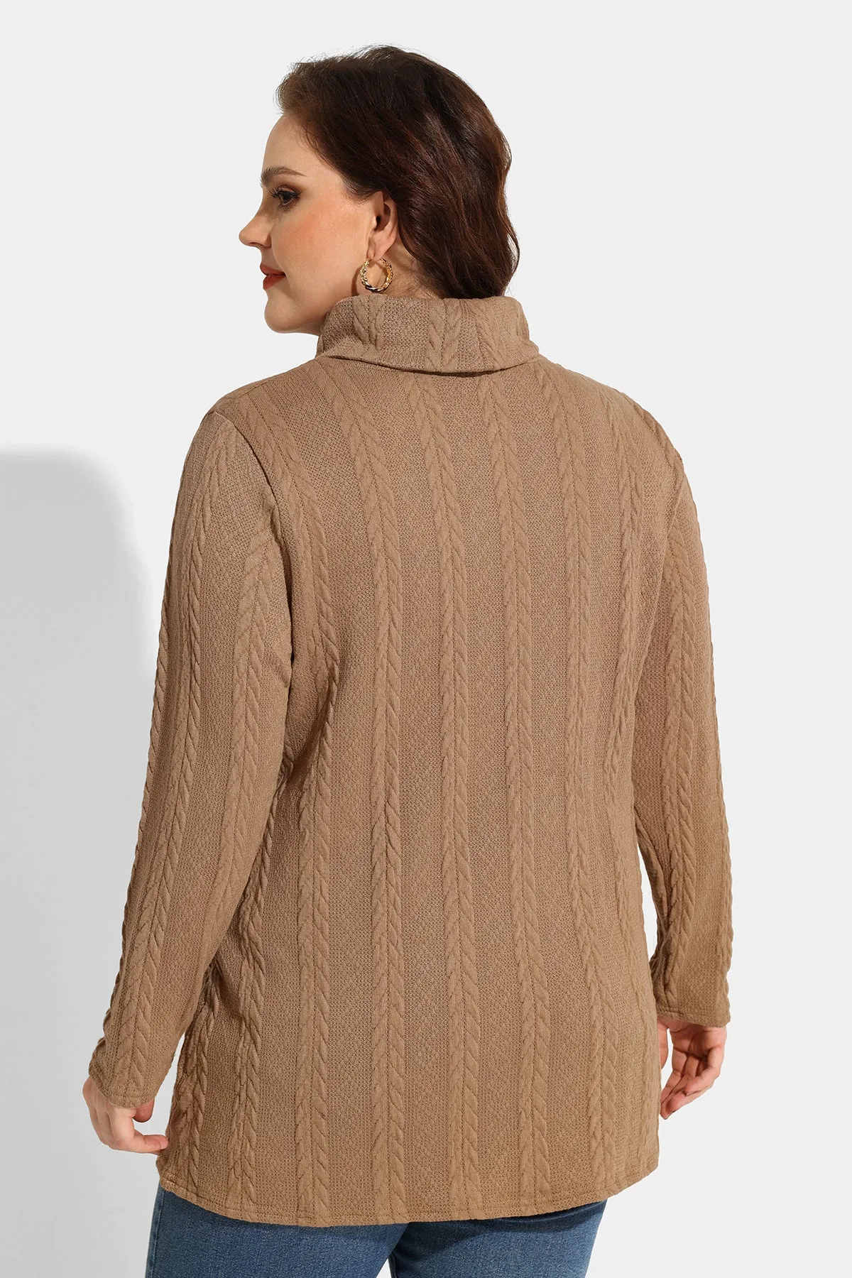 Texture Knit Cowl Neck Pockets Long Sleeve Shirts