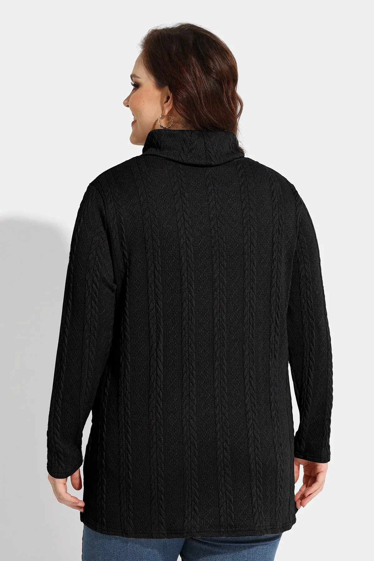 Texture Knit Cowl Neck Pockets Long Sleeve Shirts