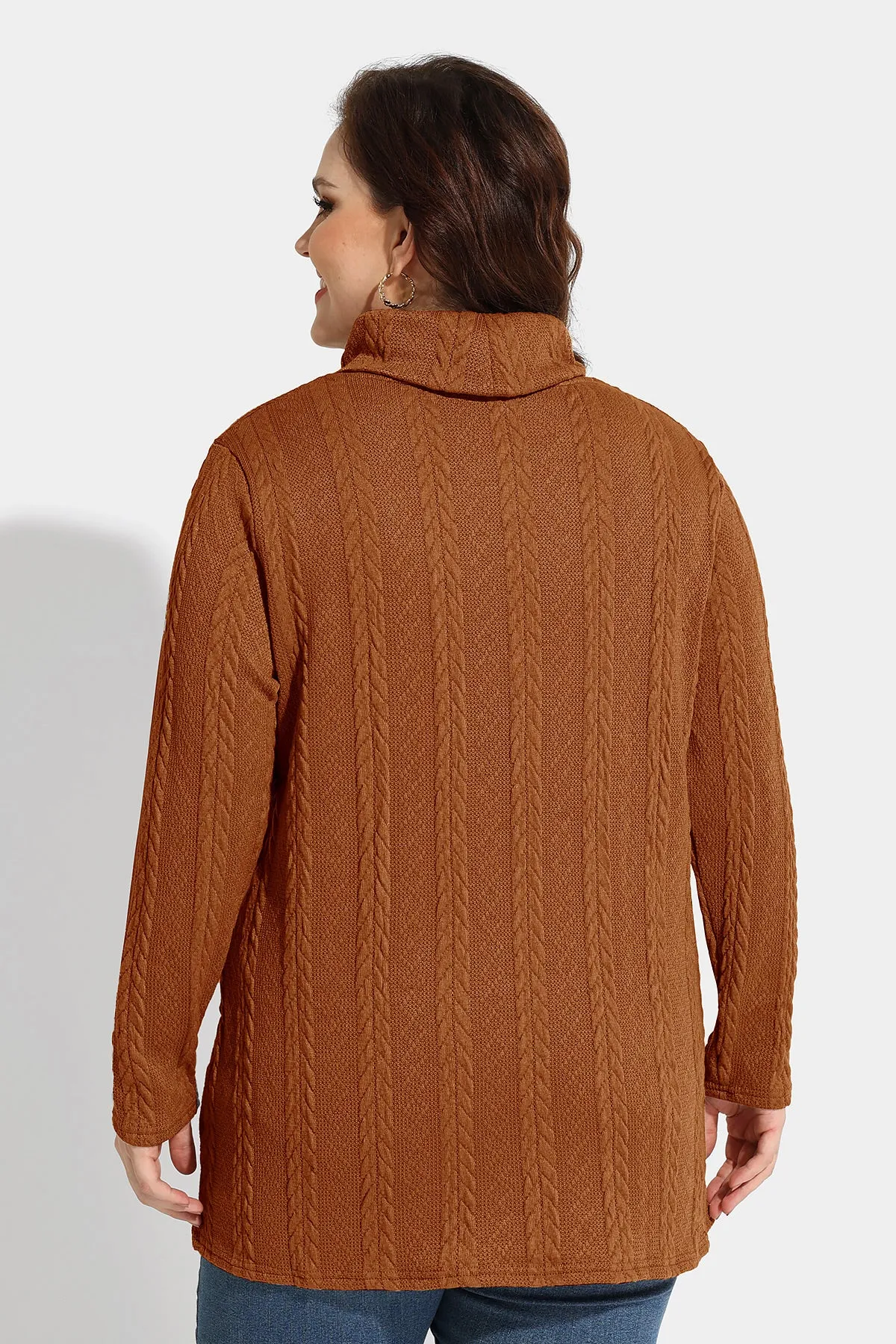 Texture Knit Cowl Neck Pockets Long Sleeve Shirts