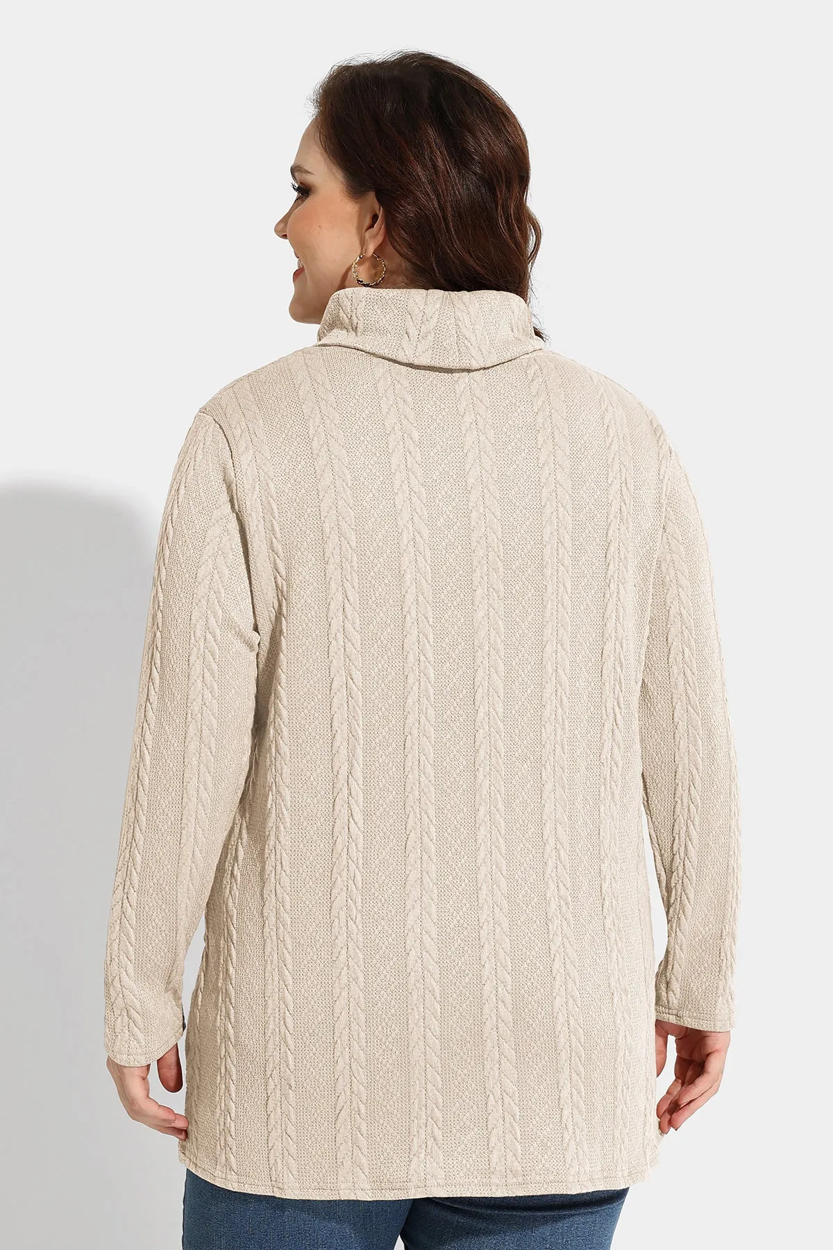 Texture Knit Cowl Neck Pockets Long Sleeve Shirts