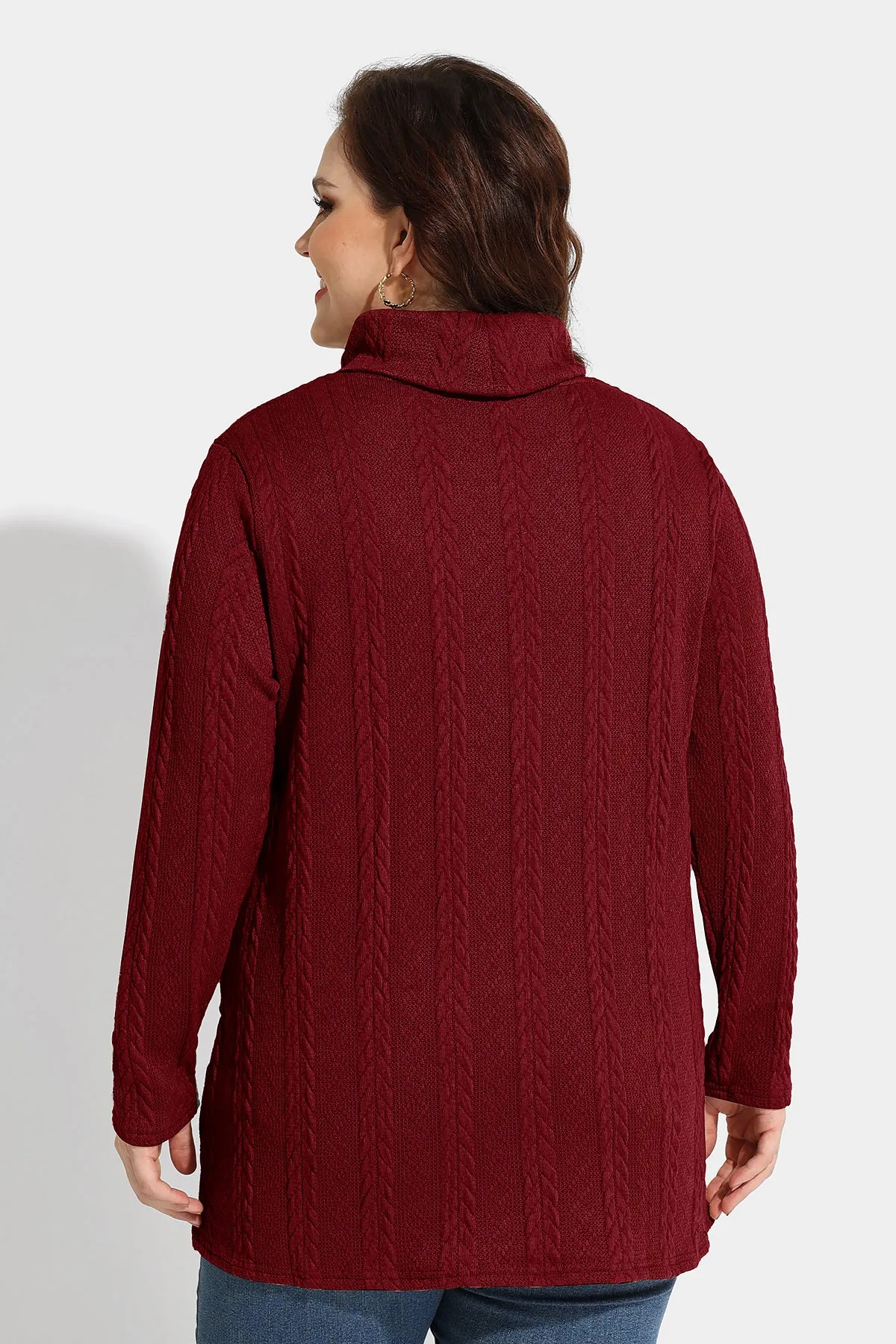 Texture Knit Cowl Neck Pockets Long Sleeve Shirts