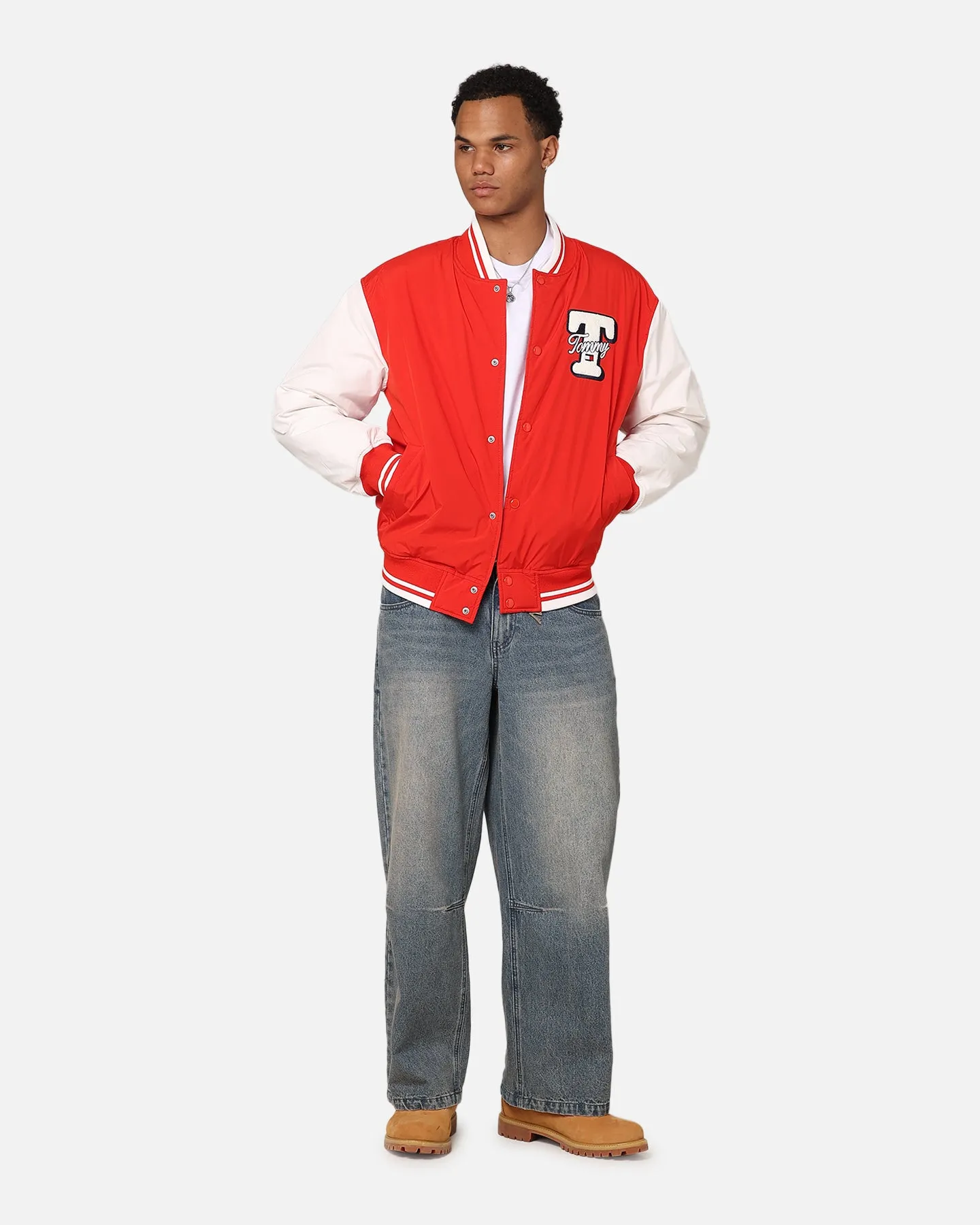 Tommy Jeans TJM Colourblock Varsity Jacket Deep Crimson