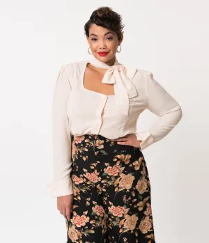 Unique Vintage Plus Size 1940s Style Antique Ivory Fiona Blouse