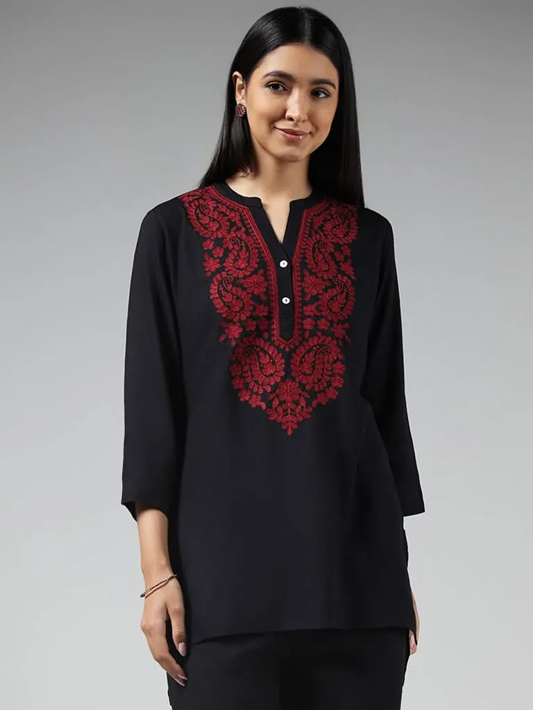 Utsa Black Embroidered Kurti