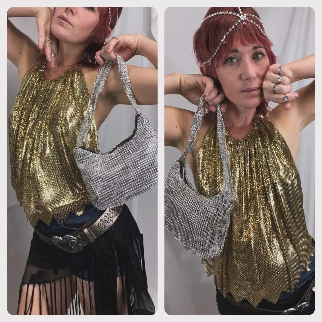 Vintage 70s 80s | Gold Disco Mesh Chainmail Neiman Marcus Halter Top | One Size