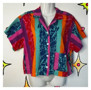 Vintage 80s | Ocean Pacific OP Surf Beach Skater Hawaiian shirt Crop Top | L