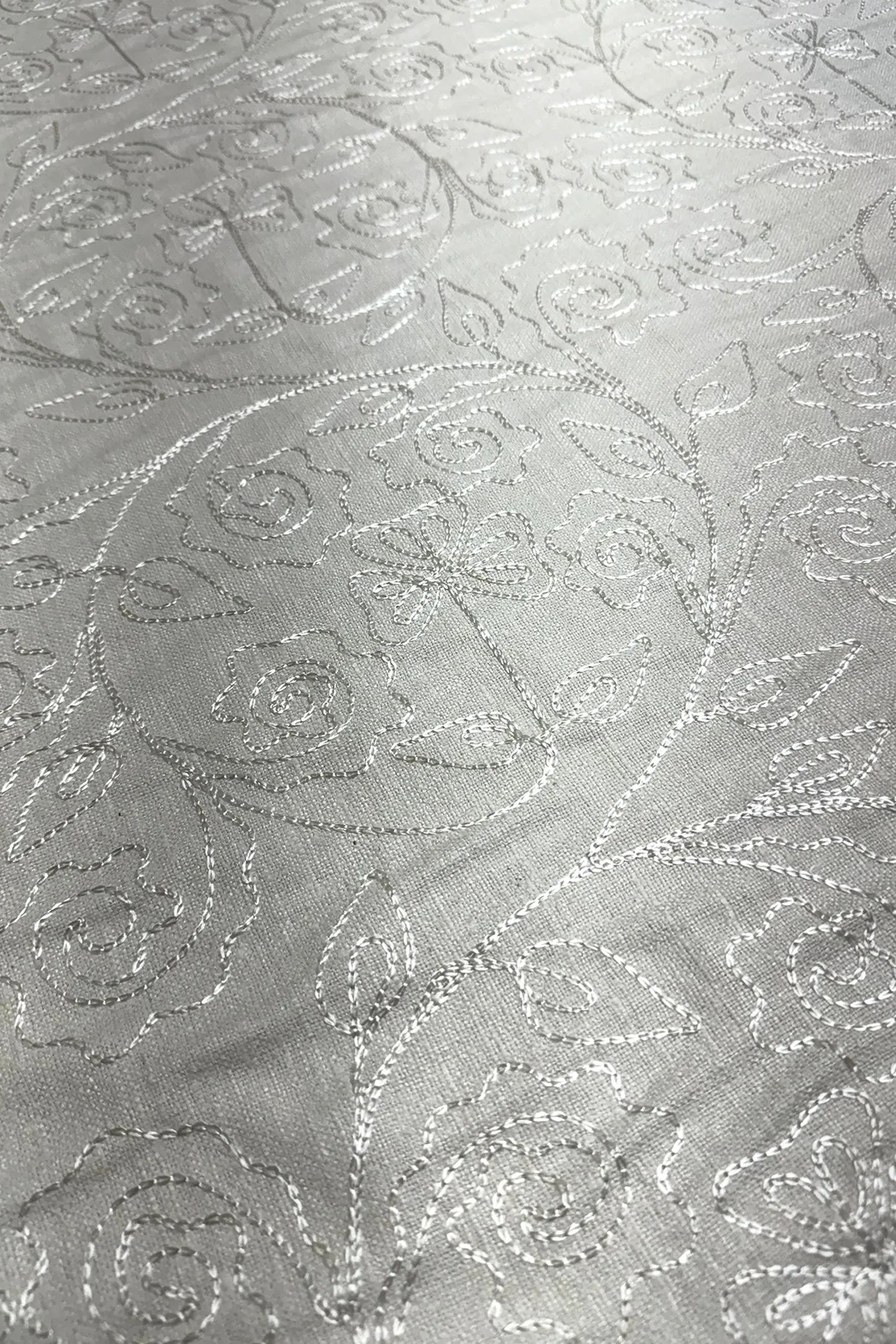 White Embroidered Silk Linen MEMT-018-30