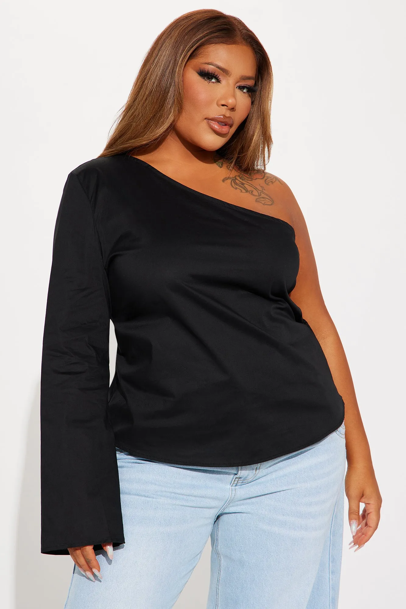 Willow Poplin Blouse Top - Black