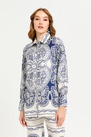 Women White Printed Collared Blouse