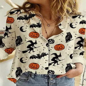 Women's Halloween Witch Long Sleeve Printed Shirt