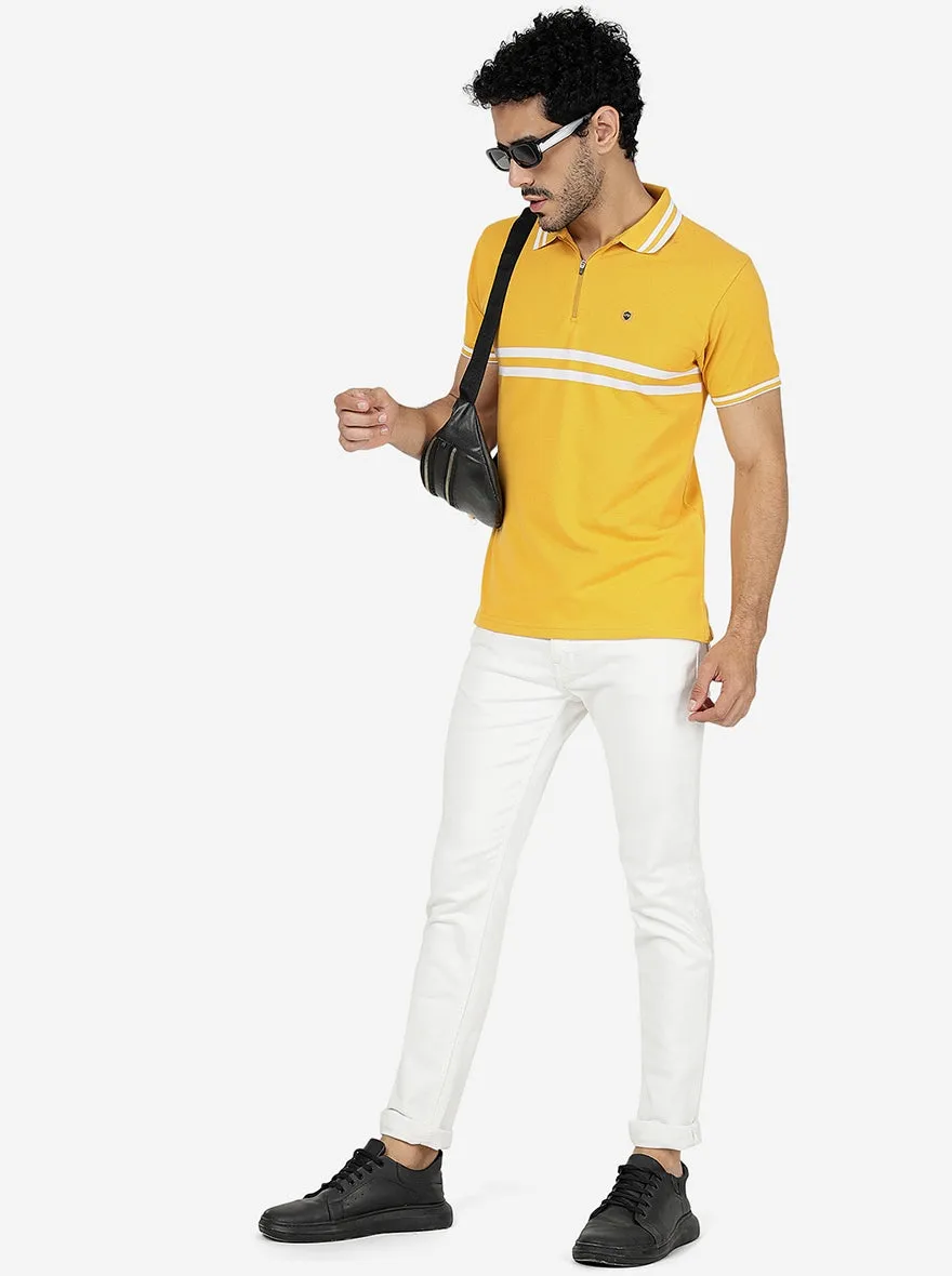 Yellow Striped Slim Fit Polo T-Shirt | JadeBlue